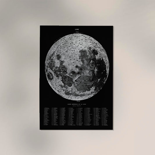 Moon Map Black Astronomical Poster