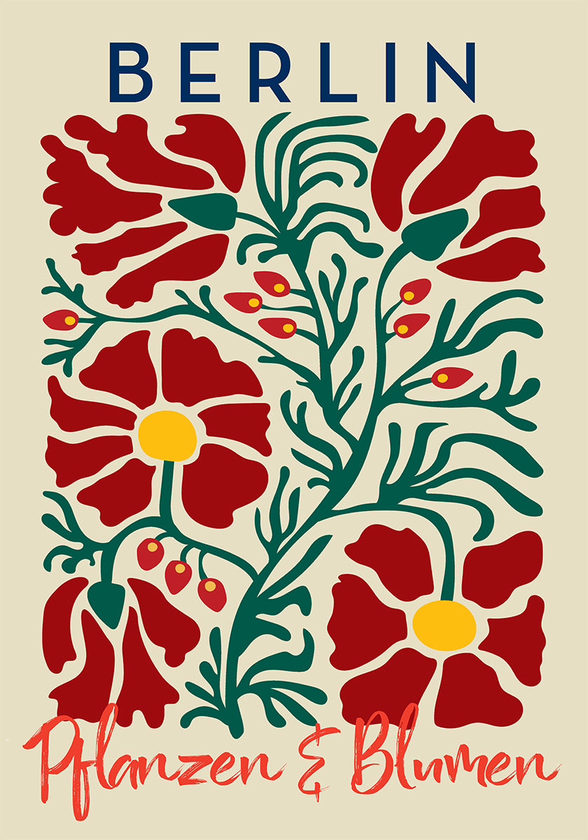 Berlin Plants and Flowers Red Beige Art Poster