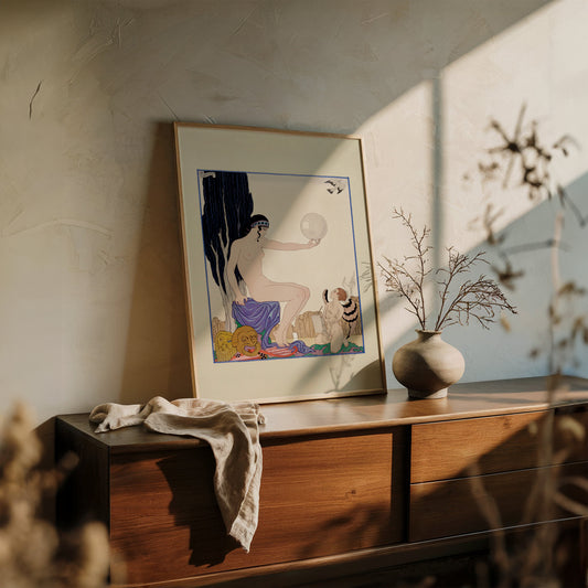 Seated Woman and Cherub Vintage Poster