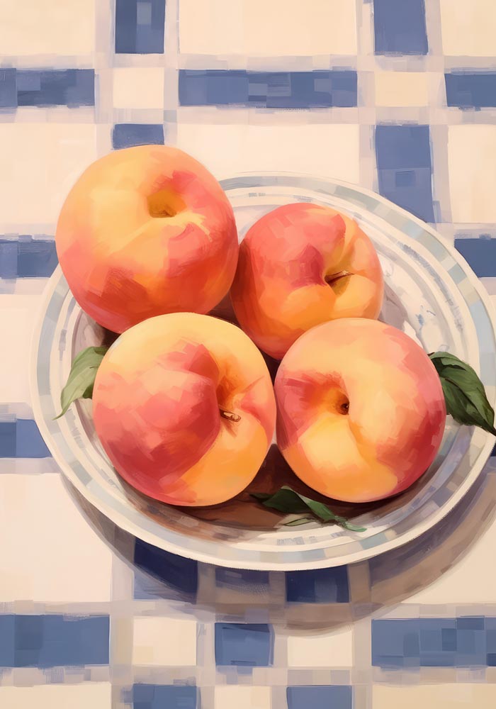 Peaches at the table Art Print