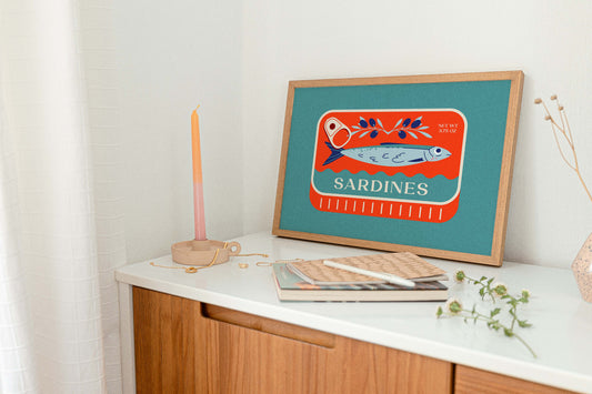 Sardines Red & Blue Art Print
