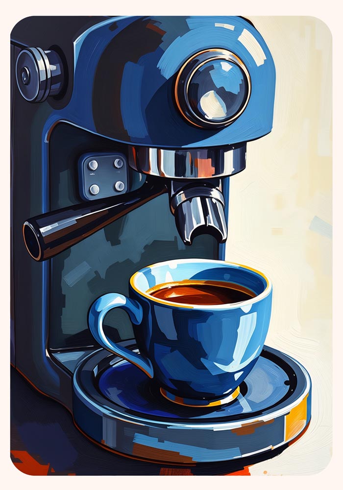 Blue Coffee Machine Food Poster