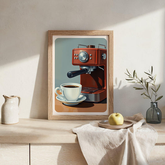 Red Coffee Machine Food Poster