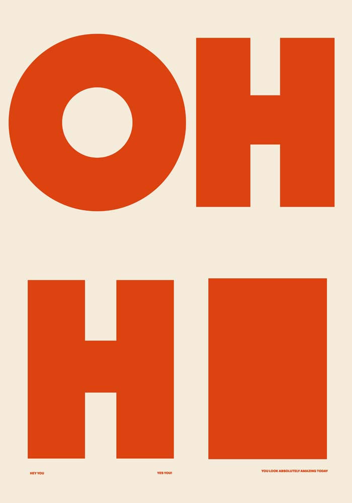 Oh Hi! White & Coral Art Print