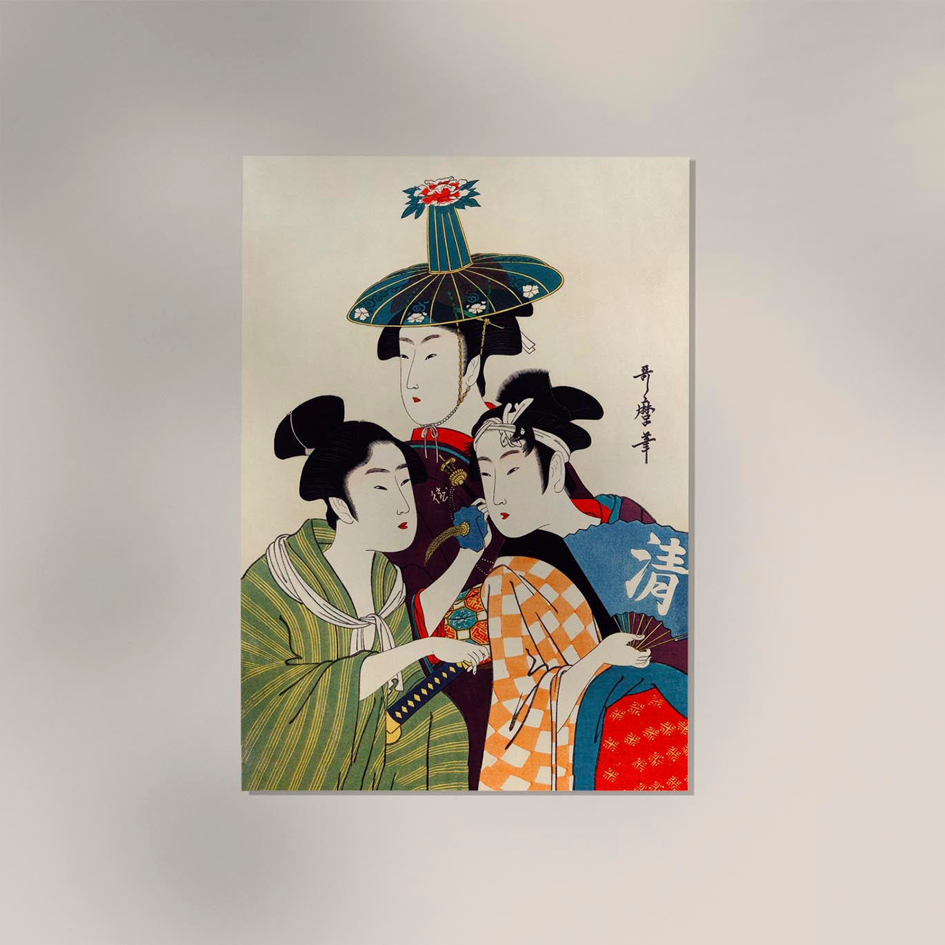 3 Geishas and a Blue Hat by Kitagawa