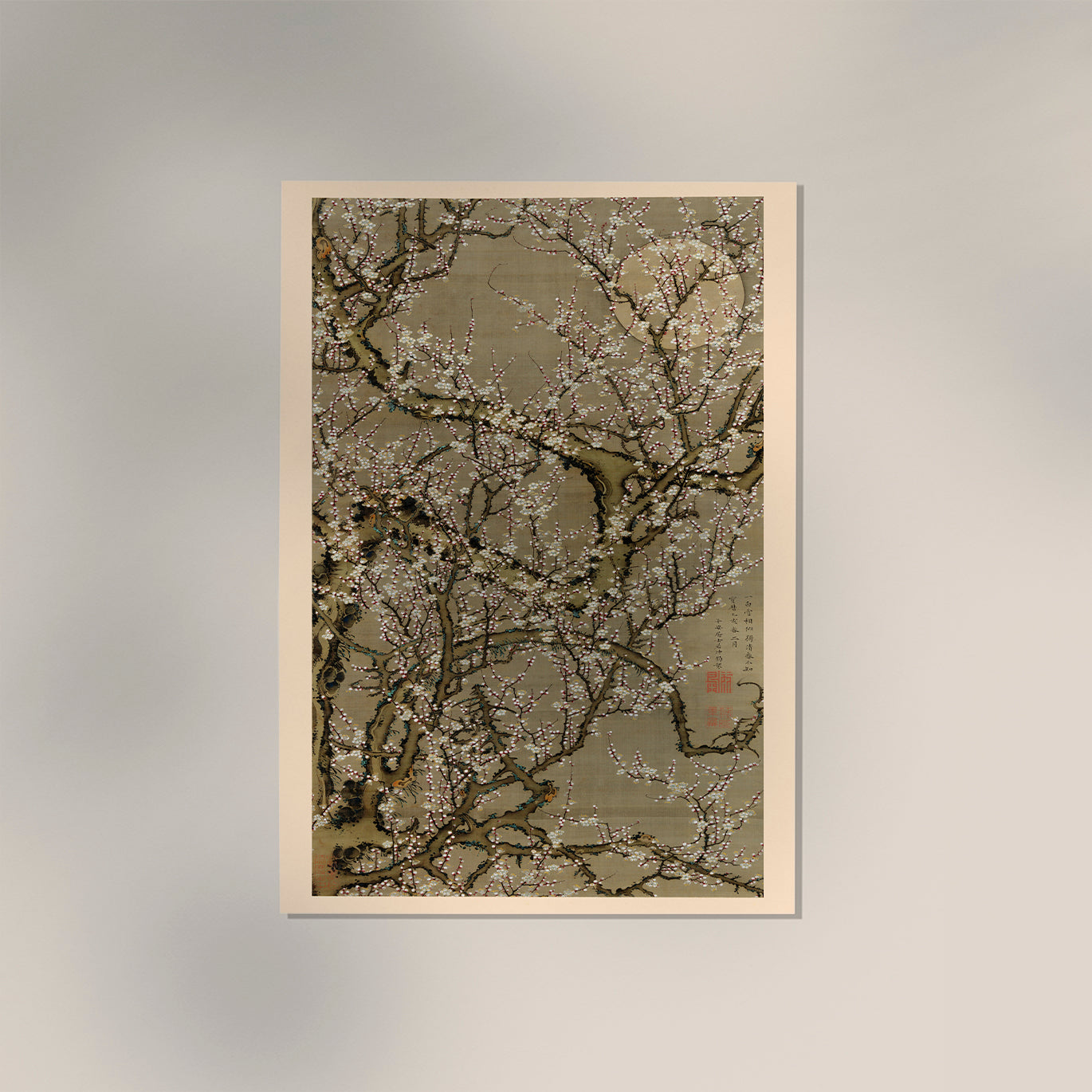 White Plum Blossoms and the Moon by Ito Jakuchu Japanese Poster