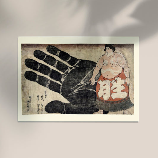 Sumo Westrles and his hand by Utagawa Hiroshige