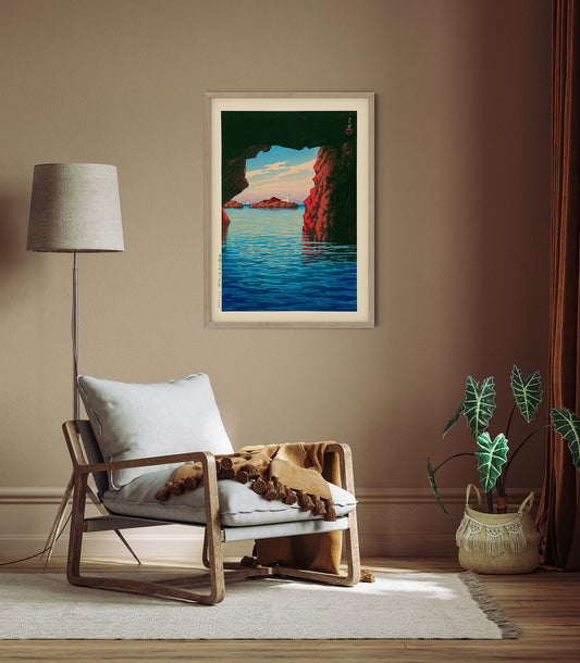 Kōjaku Cavern at Oga Peninsula by Hasui Poster