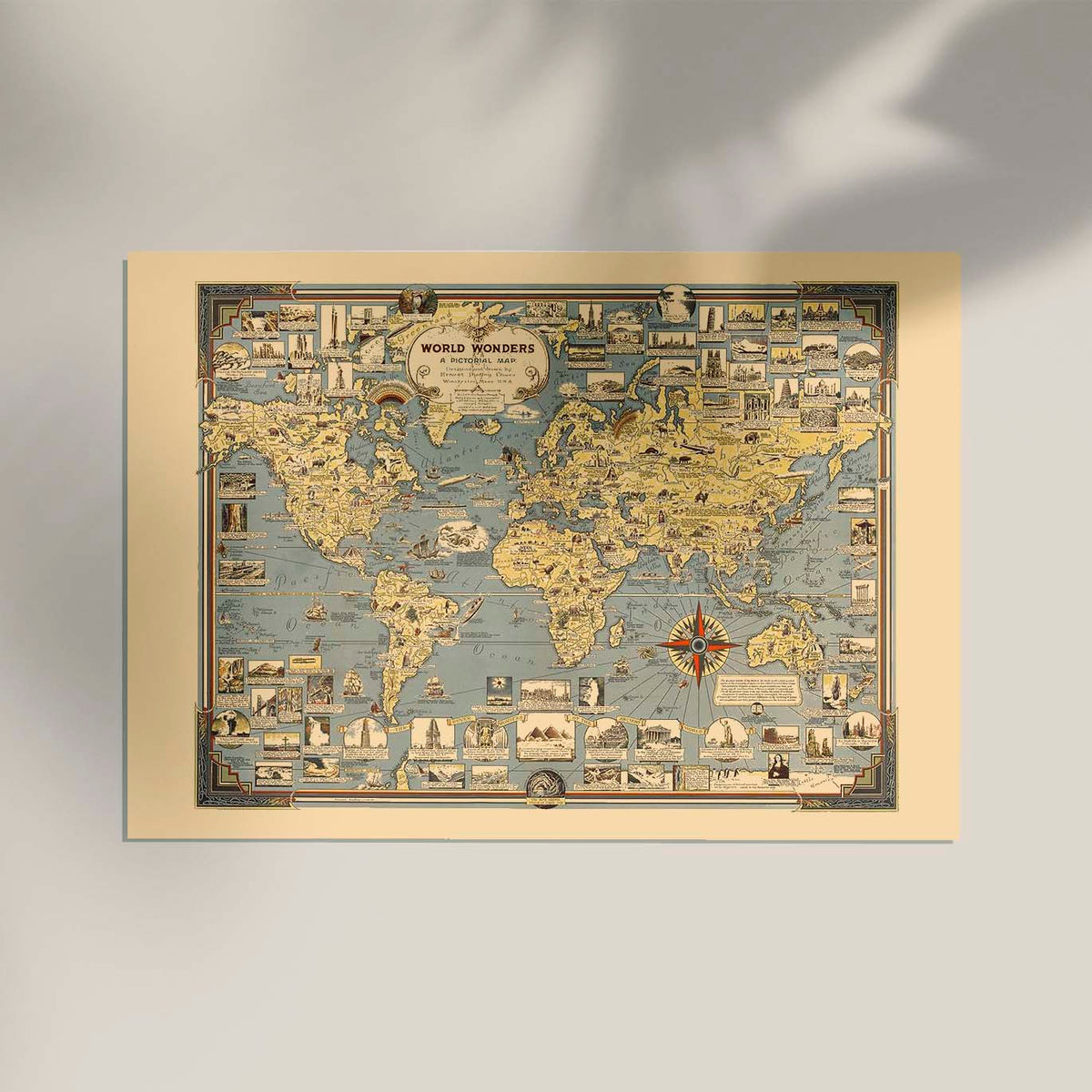 World Wonders Vintage Pictorial Map Print by Ernest Dudley Chase
