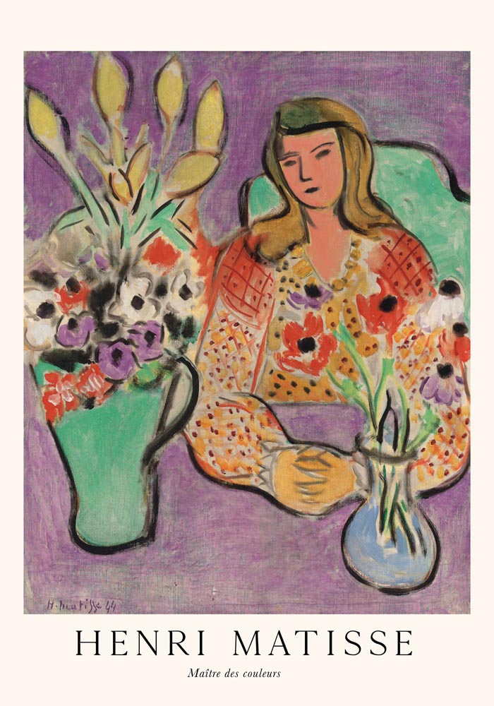 Jeune fille aux anémones sur fond violet by Henri Matisse Exhibition Poster