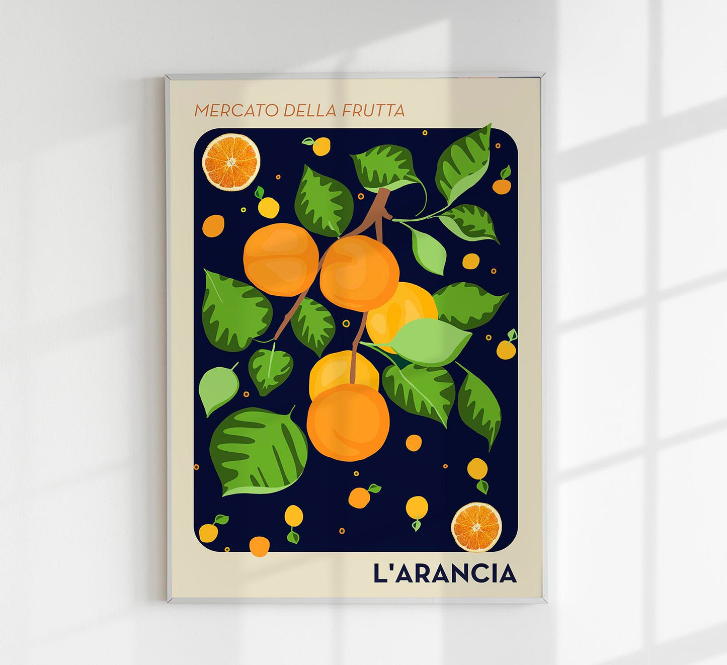 L'arancia Dark Blue Fruit Market Art Poster