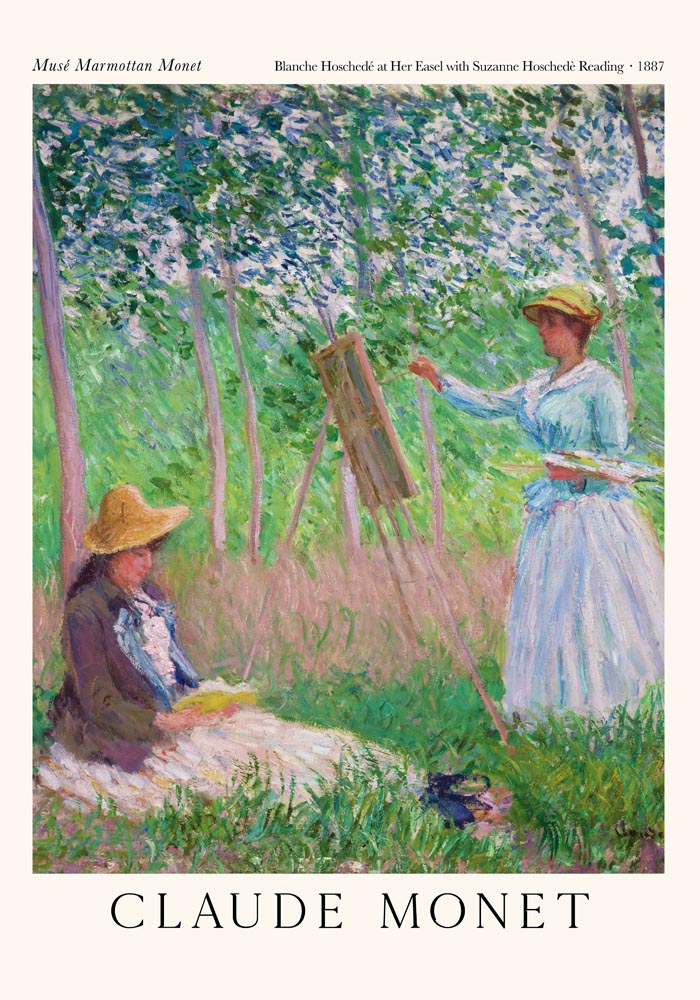 Blanche Hoschedé at Her Easel with Suzanne Hoschedè Reading by Claude Monet Exhibition Poster