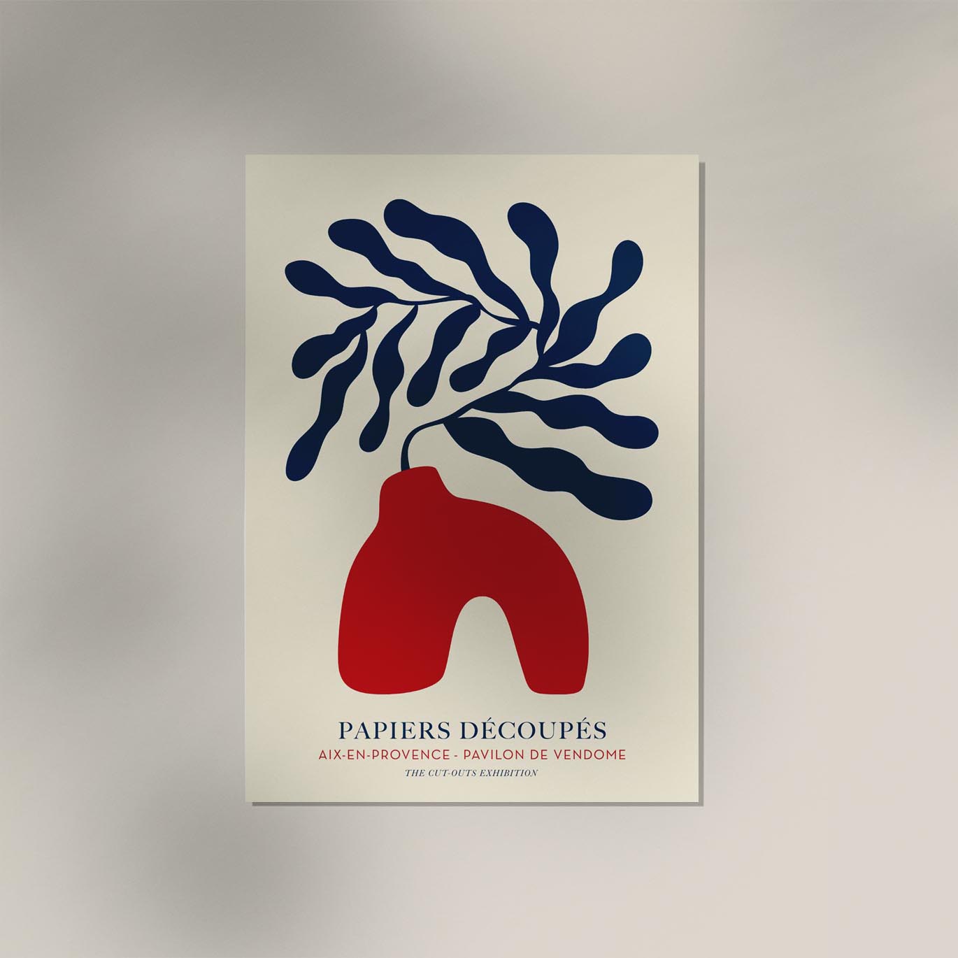 Red vase blue flowers Papiers Decoupes Art Poster