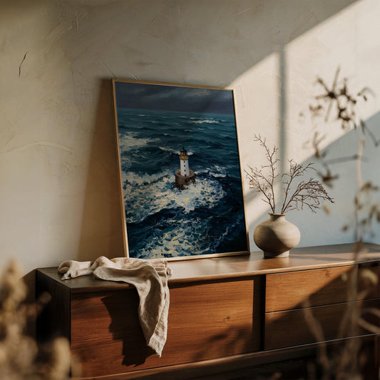 Lighthouse in the storm Art Poster