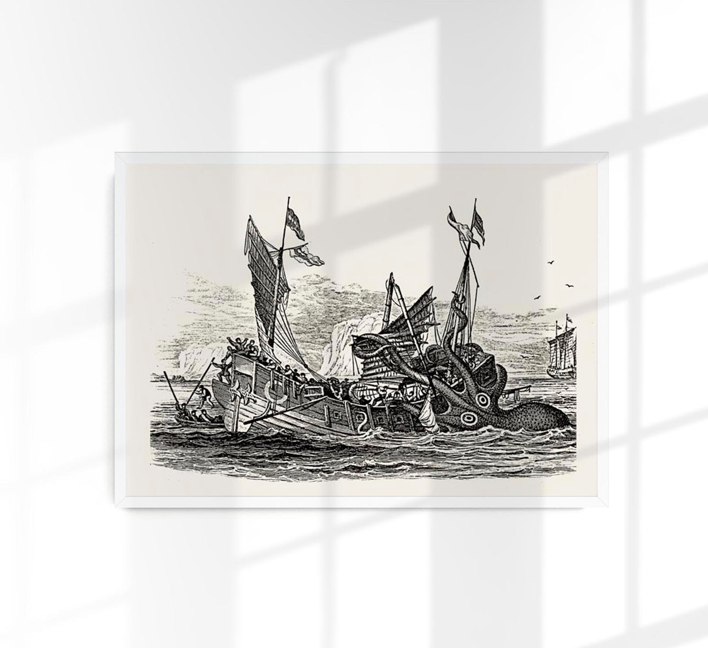 Colossal Octopus War Antique Print