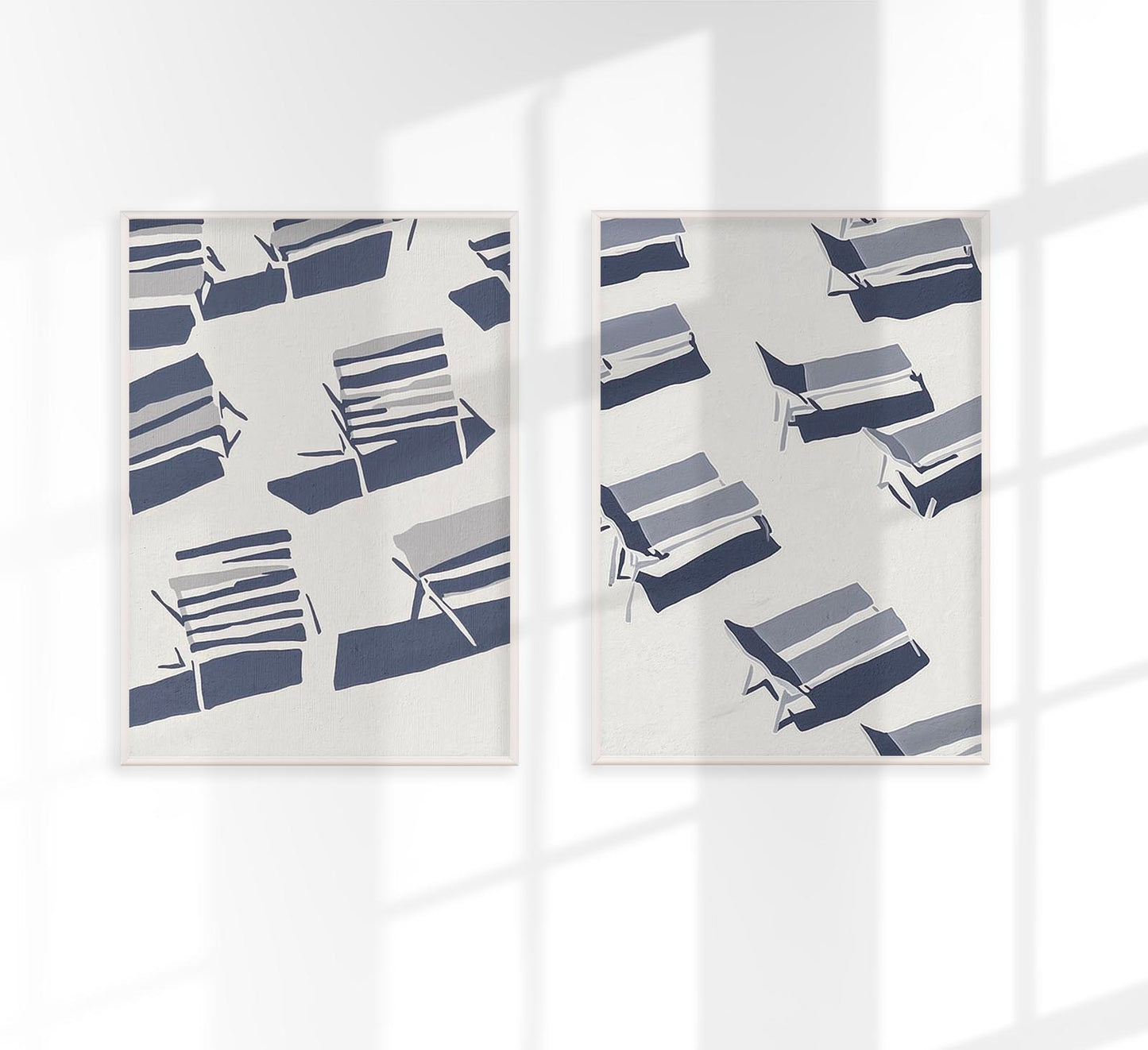 Beach Chairs and the shadows Set of 2 Prints