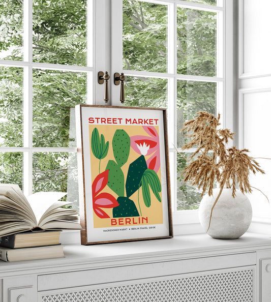 Berlin Street Market Cactus Graphic Art Poster