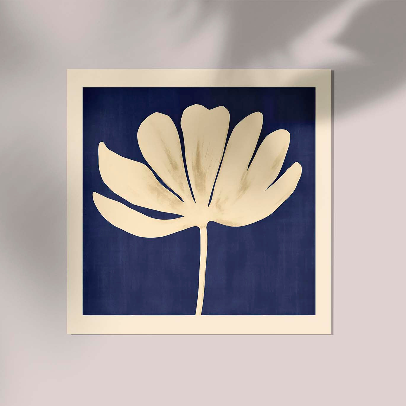 White Leaf in Blue Squared Print