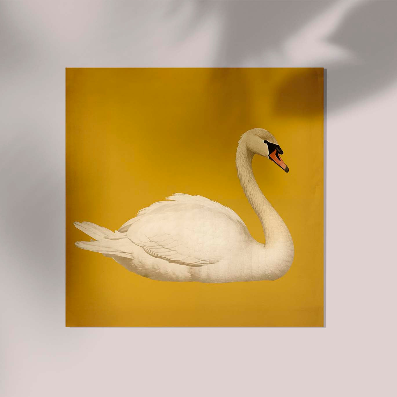 White Swan in Yellow Squared Print