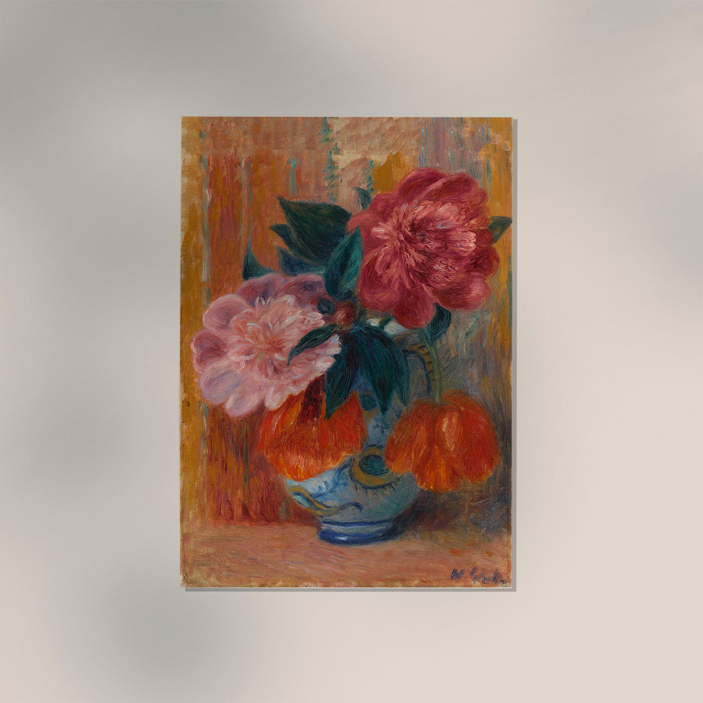 Tulips and Peonies in Pitcher by William James Glackens Botanical Poster