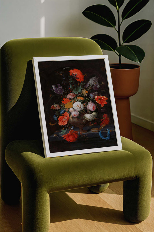 Still Life with Flowers and a Watch by Abraham Mignon Botanical Poster