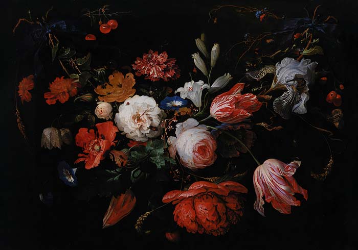 A Garland of Flowers by Abraham Mignon Botanical Poster