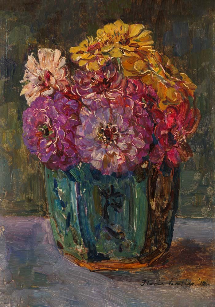 Still Life with Zinnias in a green Jar by Floris Verster Botanical Poster
