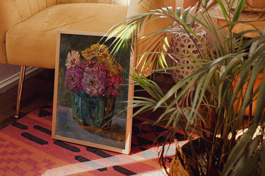 Still Life with Zinnias in a green Jar by Floris Verster Botanical Poster
