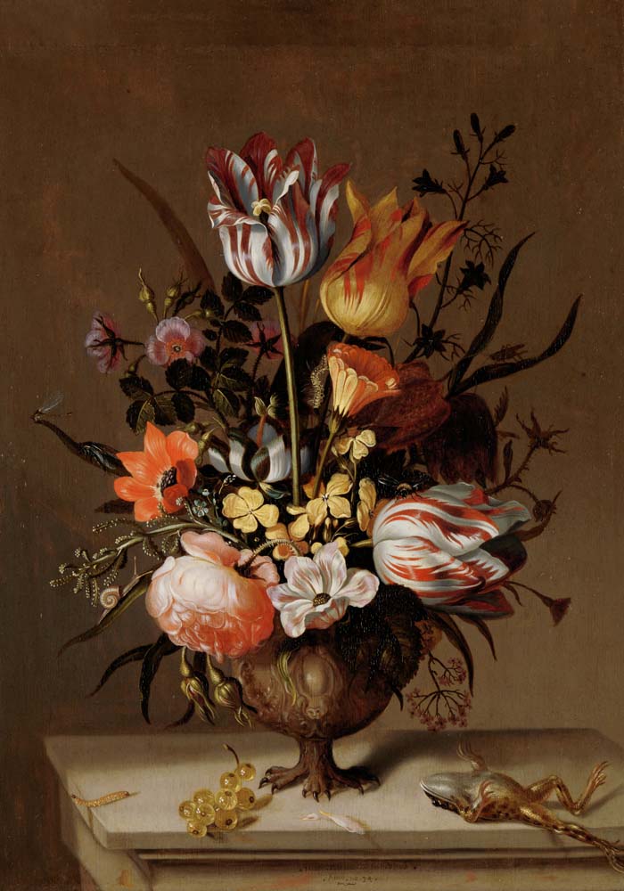 Still Life with a Vase of Flowers and a Dead Frog by Jacob Marrel Botanical Poster