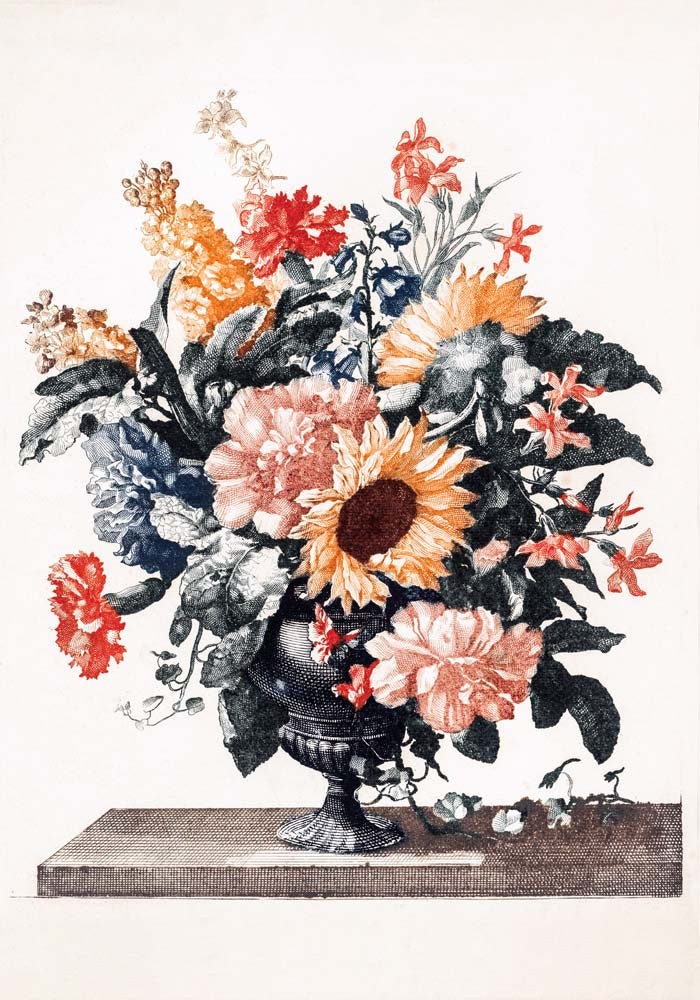 Stone vase with flowers with Sunflowers and Carnations by Johan Teyler Botanical Poster