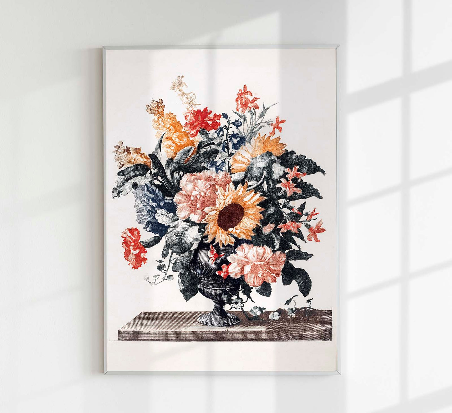 Stone vase with flowers with Sunflowers and Carnations by Johan Teyler Botanical Poster