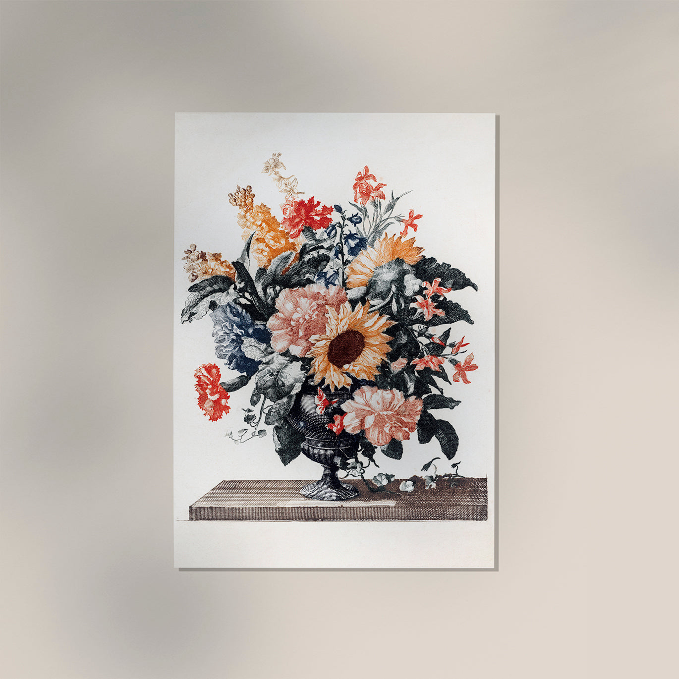 Stone vase with flowers with Sunflowers and Carnations by Johan Teyler Botanical Poster