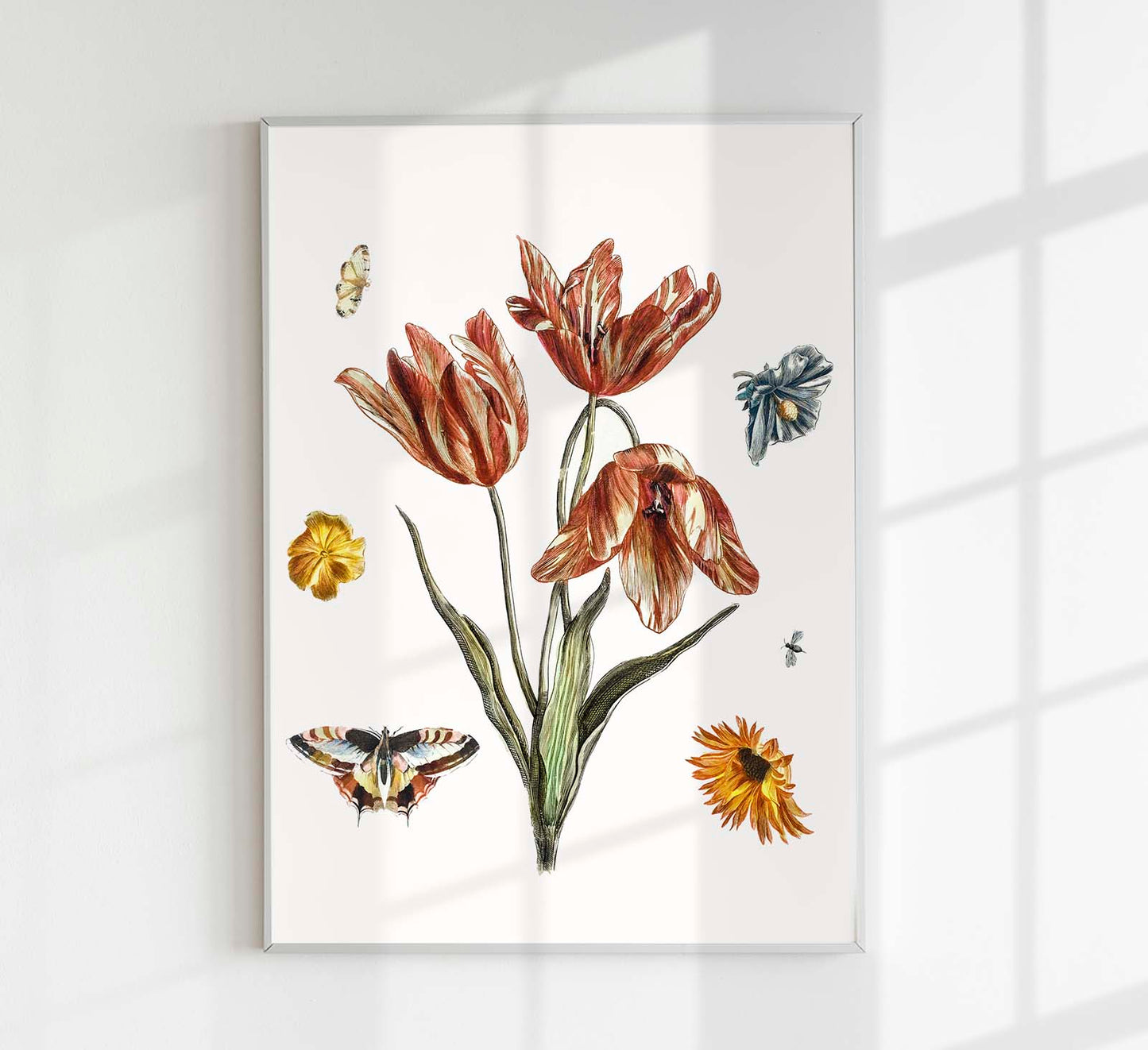 Flowers, butterflies and a fly by Johan Teyler Botanical Poster