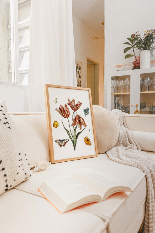 Flowers, butterflies and a fly by Johan Teyler Botanical Poster