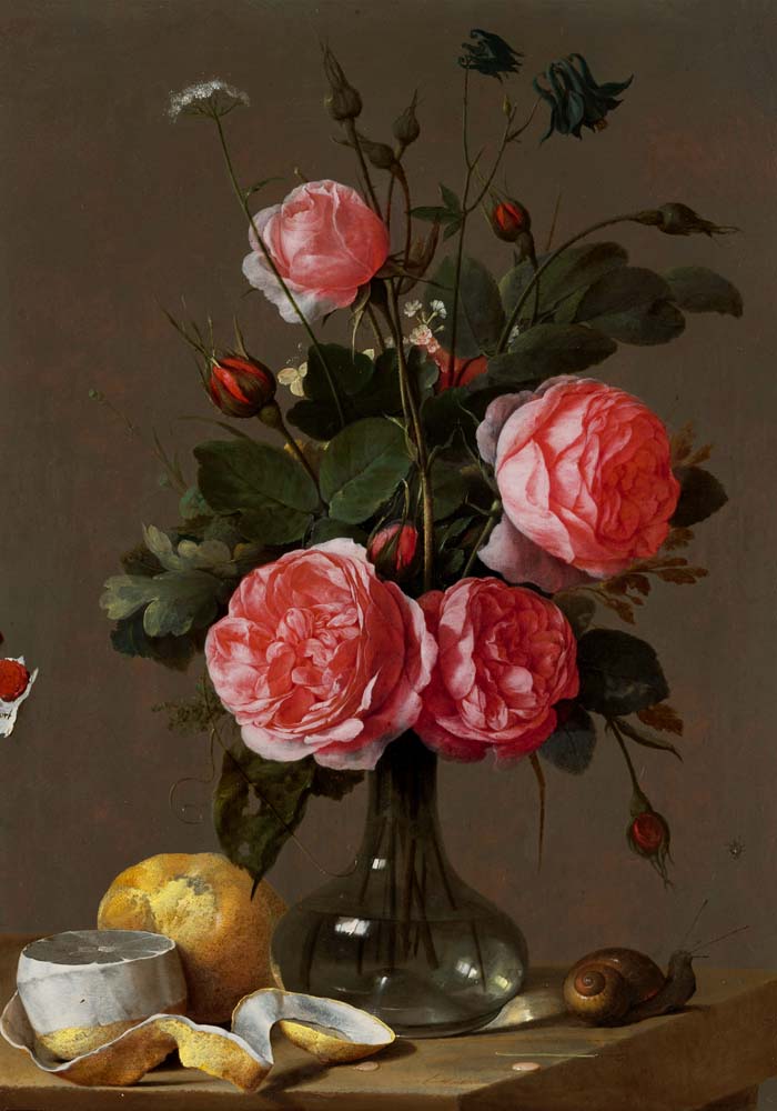 Still Life with Roses and Orange Botanical Poster