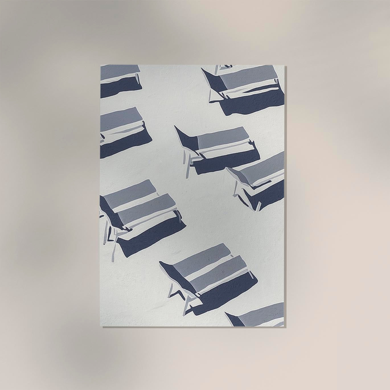 Pattern of blue and gray chairs on a light gray background
