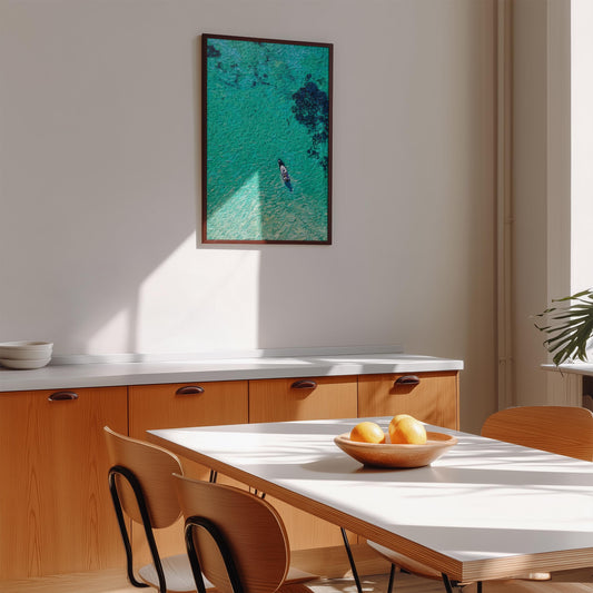 Boat over turquoise Sea Art Poster