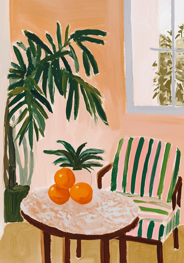 Striped Chair Tropical Art Poster