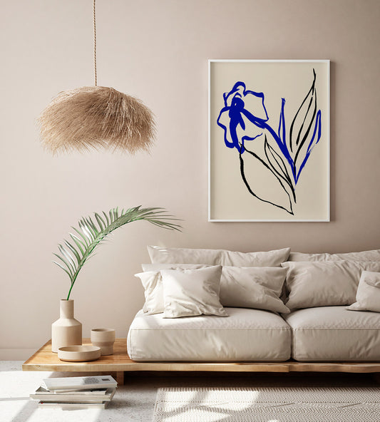 Blue and Black lines Botanical Print