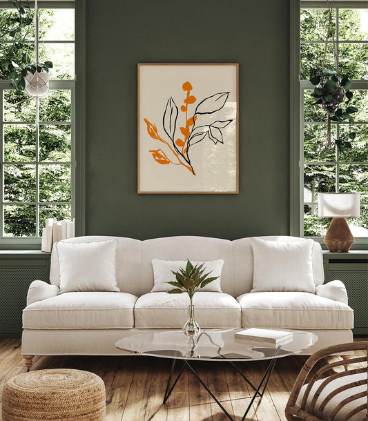 Orange and Black lines Botanical Print