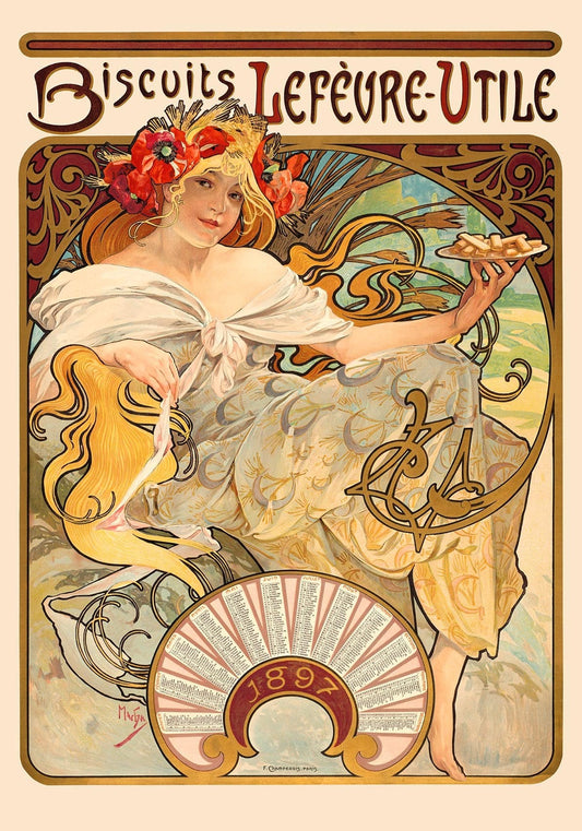 Biscuits Lefèvre Utile by Alphonse Mucha Art Nouveau Poster