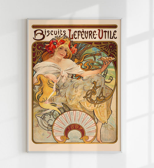 Biscuits Lefèvre Utile by Alphonse Mucha Art Nouveau Poster