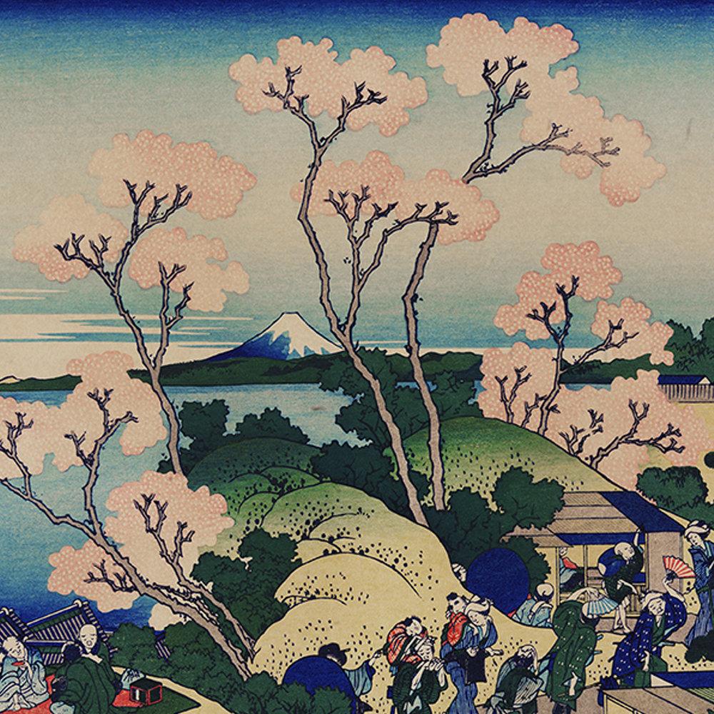 Cherry blosson Goten-Yama Hill, Shinagawa on the Tokaido by Hokusai Poster - Kuriosis Vintage Prints