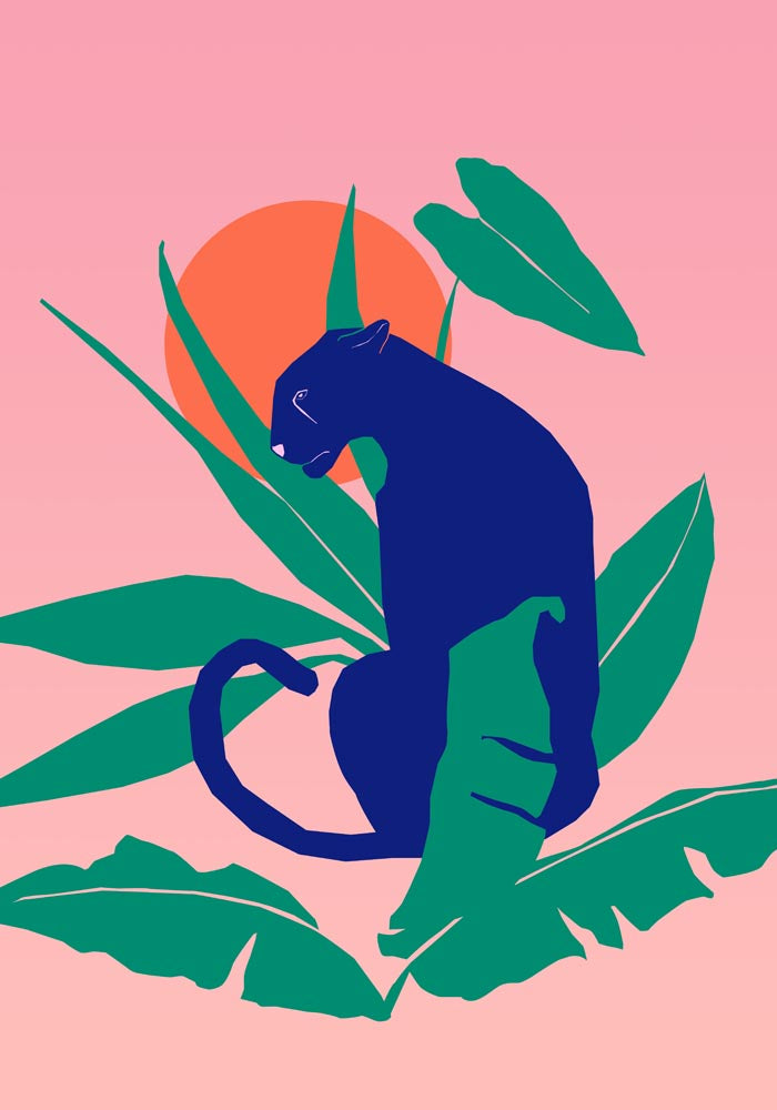 Tropical Panther Pink Art Poster