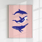 Whale and Dolfin Blue Pink Poster