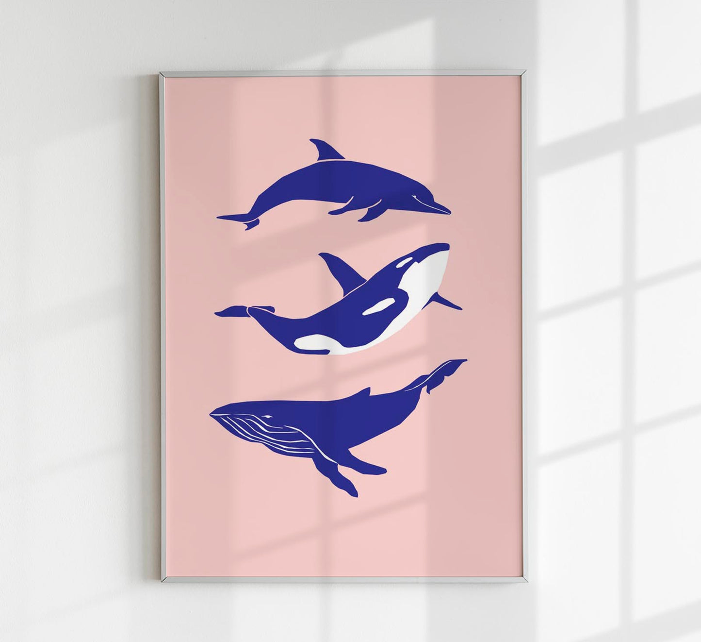 Whale and Dolfin Blue Pink Poster