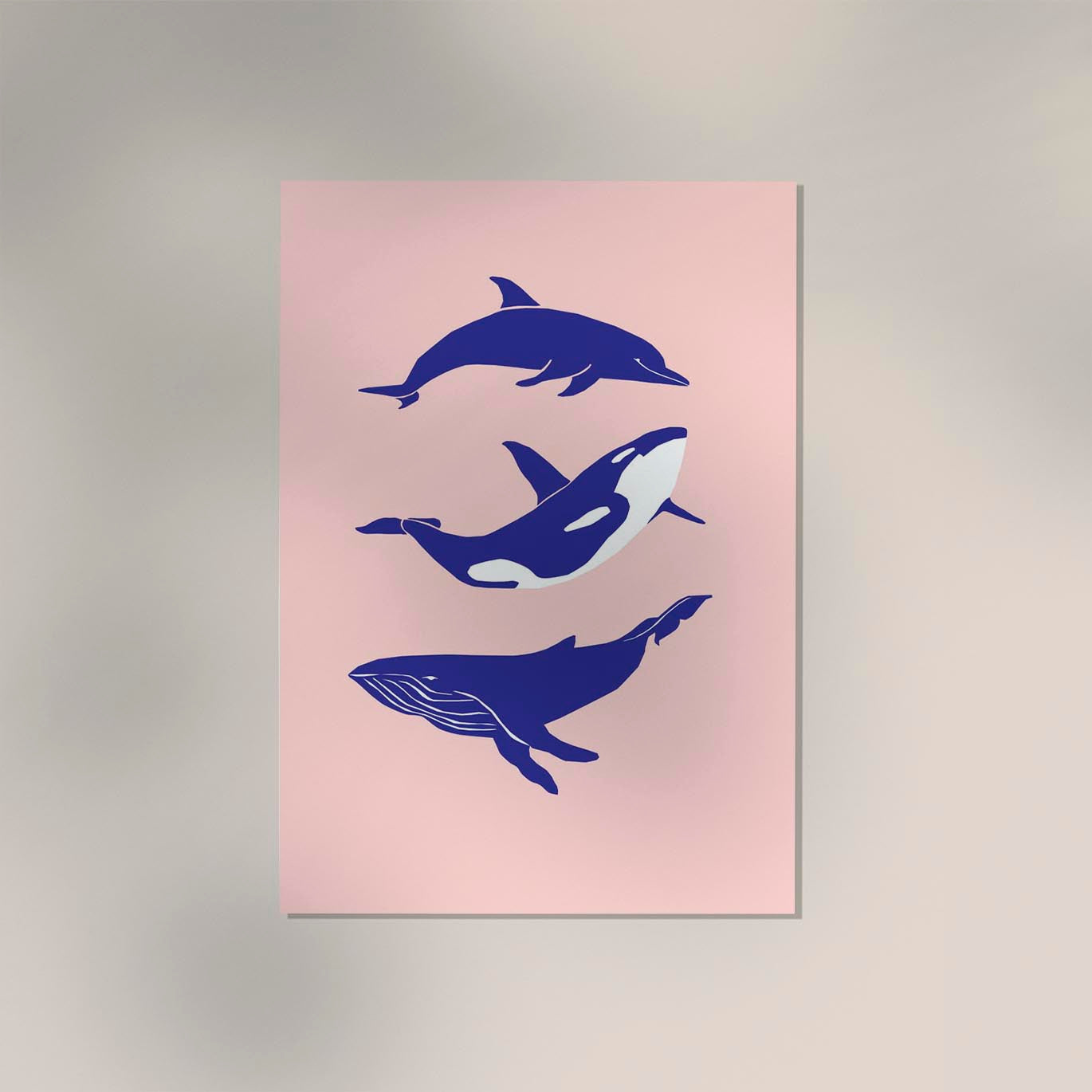 Whale and Dolfin Blue Pink Poster