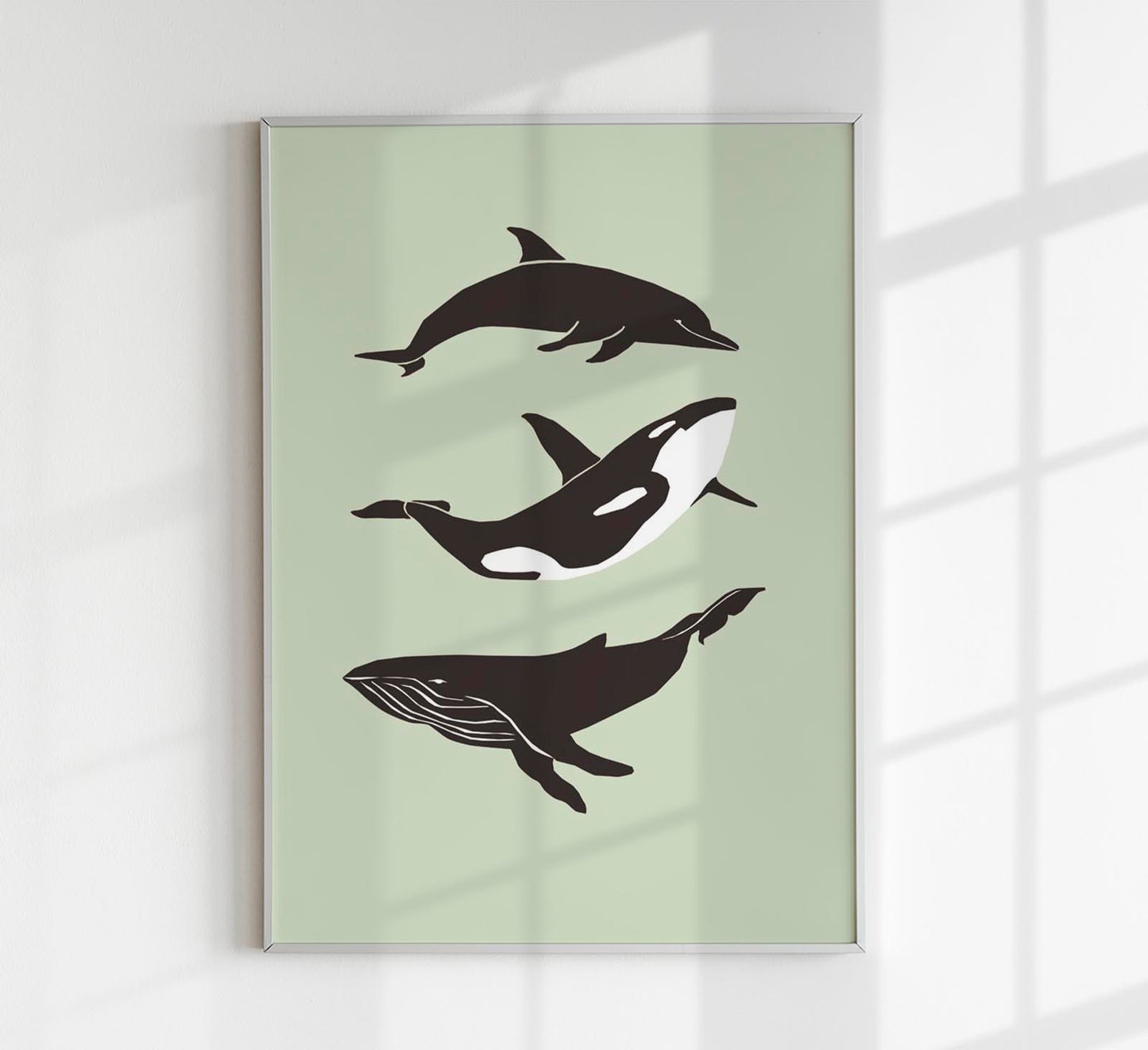 Whale and Dolfin Green Poster