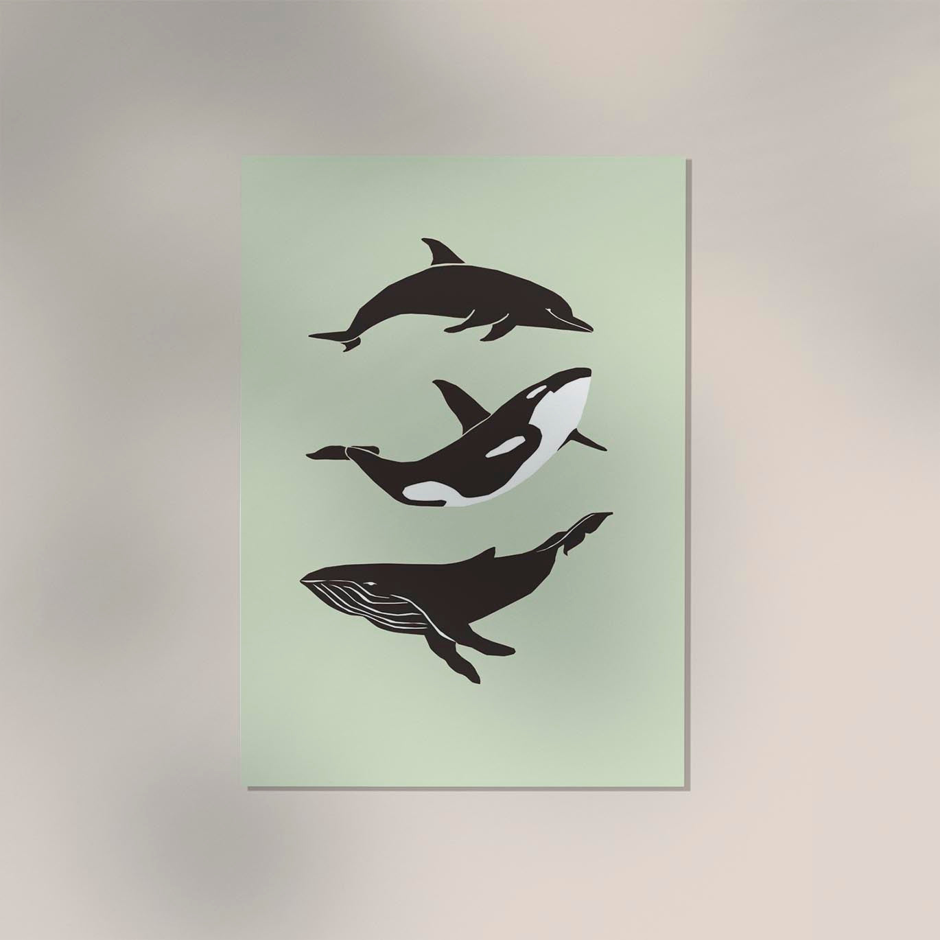 Whale and Dolfin Green Poster