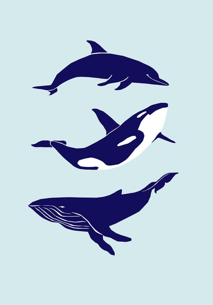 Whale and Dolfin Blue Poster